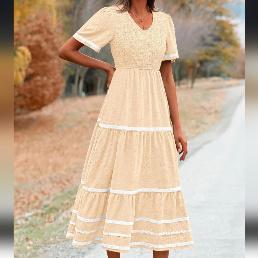 NEW PrettyGarden Chic Ivory/Beige Maxi Dress